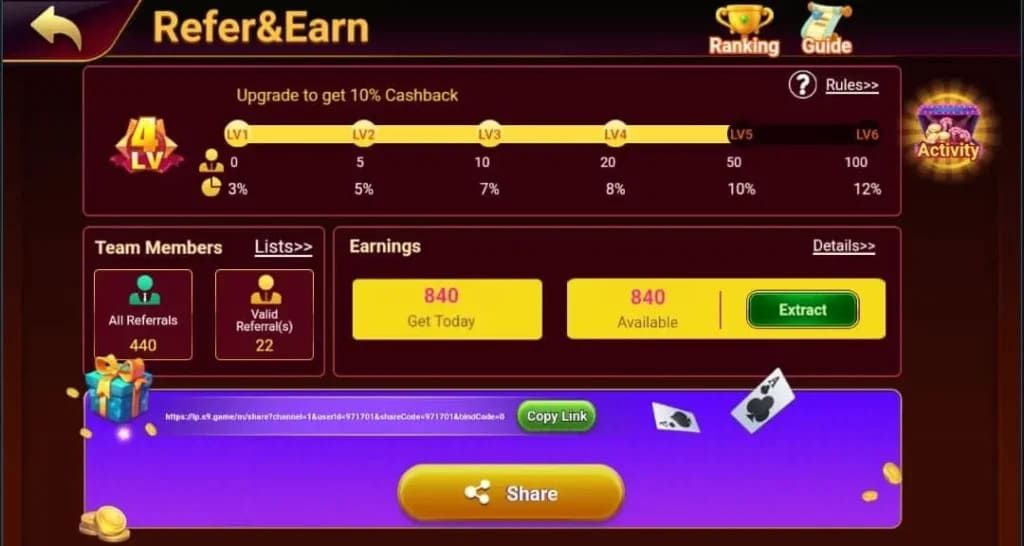 S9 game share and earn section - Royal Taka Download
